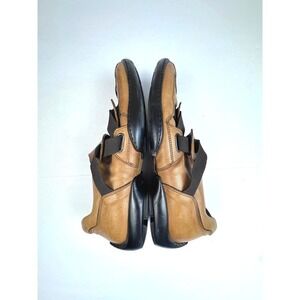 Vintage Kenneth Cole Loafers Mens 9 Tan Leather Y2K Triple Strap Hook and Loop